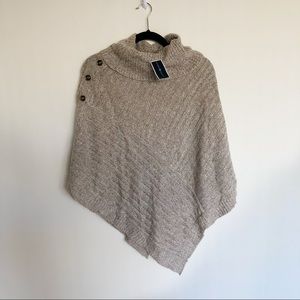 Karen Scott Ribbed Knit Cowl-Neck Poncho